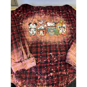 Upcycled Size XL Flannel Mickey Snacks Red/black Bleached Long Sleeve EUC A12